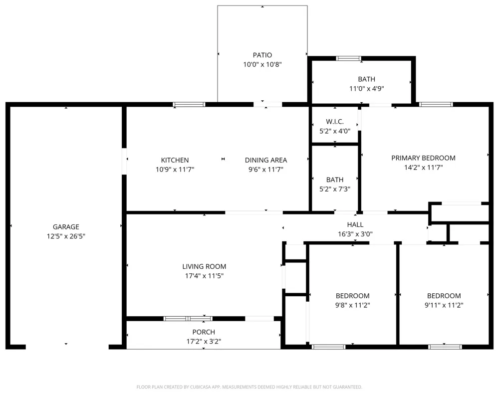 Sample floor plan: Ranch with attached garage, 3 bed / 2 bath