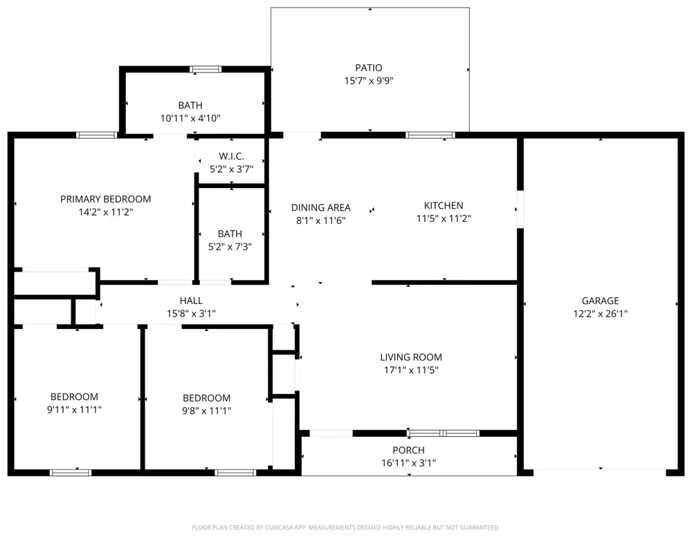 Sample floor plan: Ranch with patio and garage, 3 bed / 2 bath