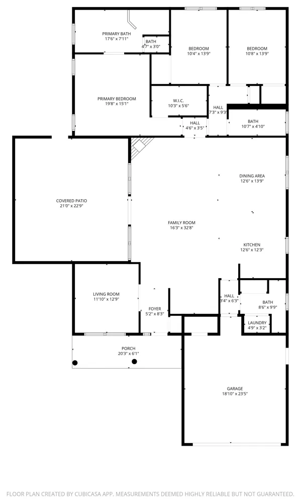 Sample floor plan: Single-story home with covered patio, 3 bed / 2 bath